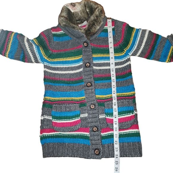 Hanna Andersson Longline Cardigan Sweater Girl's Rainbow Fur Collar 120 (6-7) - Picture 7 of 8